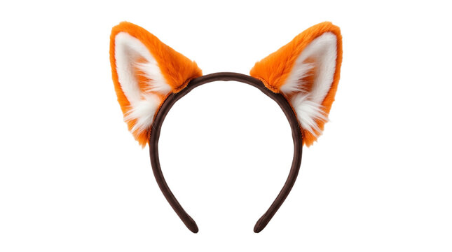 Fox Headband Costume Accessory Orange fox ears headband PNG isolated on transparent background animal costume accessory for cosplay and party events Set against a pure solid white background RGB