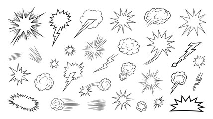 Comic book style explosion and speech bubble effects collection with explosion lightning illustration © Chayan
