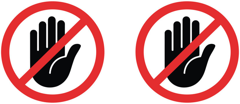 Do Not Enter Prohibition Icon Featuring Hand Stop Symbol and No Entry Restriction Sign for Safety and Access Control vector design