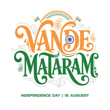 Vande Mataram calligraphy typography Indian Independence Day vector design