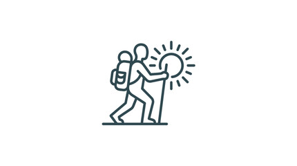 Fototapeta premium A minimalist line art icon of a hiker walking towards the sun