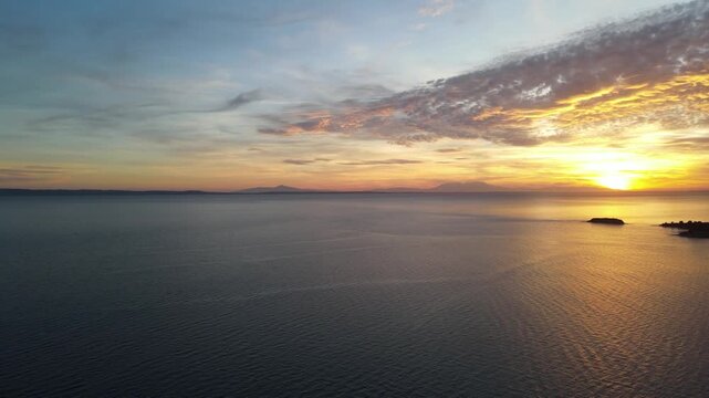 Amazing Sunset view of Sithonia coastline near Agios Ioannis Beach, Chalkidiki, Central Macedonia, Greece