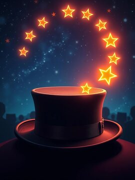 Celestial evening charm with stars shining bright around a debonair gentleman's hat, twinkling, dreamy