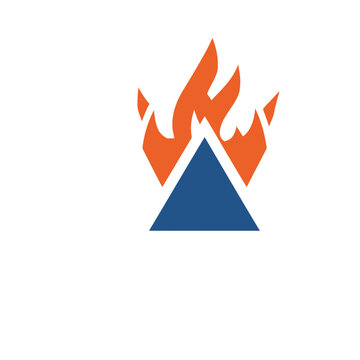 Blue triangle with orange flames