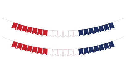 Obraz premium Red and blue triangular bunting flags strung in two parallel lines for decoration vector