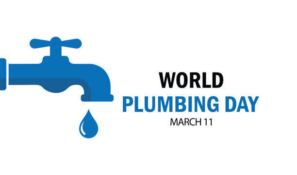 World plumbing day celebration poster with faucet and water drop icon on march 11 vector