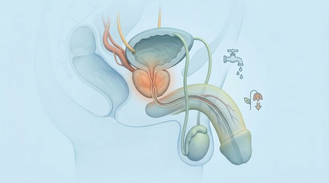 Male urogenital concern: prostate condition, erectile dysfunction, sexual problem, pelvic pain, urinary discomfort, gland inflammation, male health.