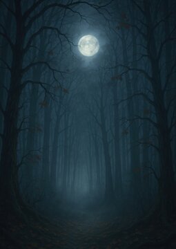 Mystical moonlit forest path