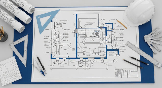 Detailed Blueprint Plans For Modern Bathroom Design And Renovation Projects