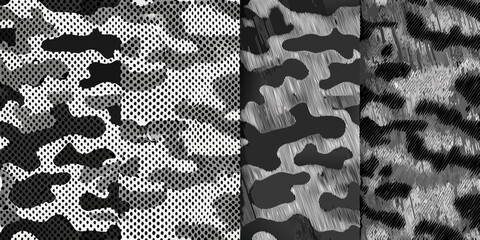 Grayscale halftone camouflage pattern with irregular organic shapes © Bijoy