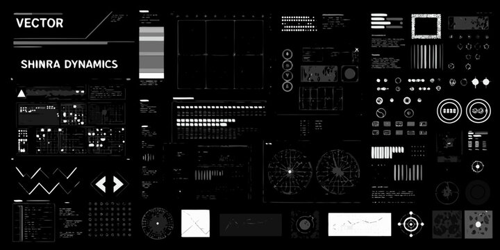 Cyberpunk user interface elements vector graphic on black background
