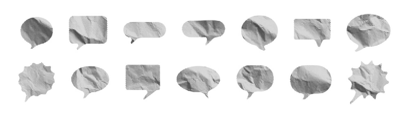 Transparent png black speech bubble set with halftone shadows. Vector comic talk bubble collection retro empty speech clouds pop art style modern chat bubbles illustration overlay cloud vintage stock