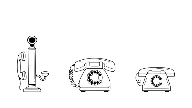 Three Vintage Telephones in a Row Each with a Rotary Dial Design Featuring Telephone, Retro, Communication with Technology