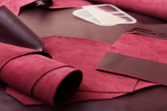 Tanner's tools for cutting leather. Genuine leather for manufacture of products and accessories. High-quality leather. Handmade work