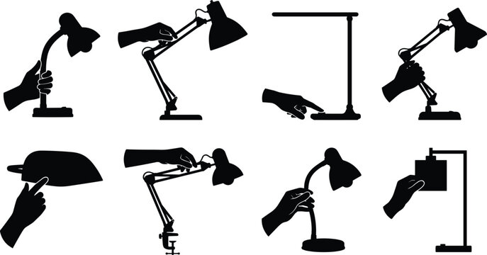 Hand Adjusting Desk Lamp Silhouette Collection with Flexible Arms Switches and Lighting Controls