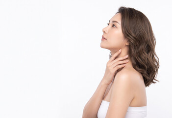 Fototapeta premium Asian Beauty Model Touching Her Neck with Smooth Hydrated Skin