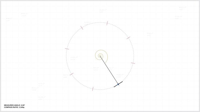 Technical drawing of geometry angles and compass lines with spiral animation on white background