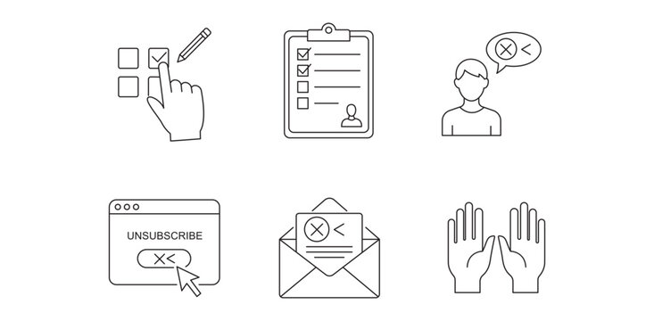 Set of thin line icons related to user preferences, subscription management, and feedback