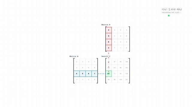 Educational Animation of Matrix Multiplication Visualization with Shifting Rows and Columns Process