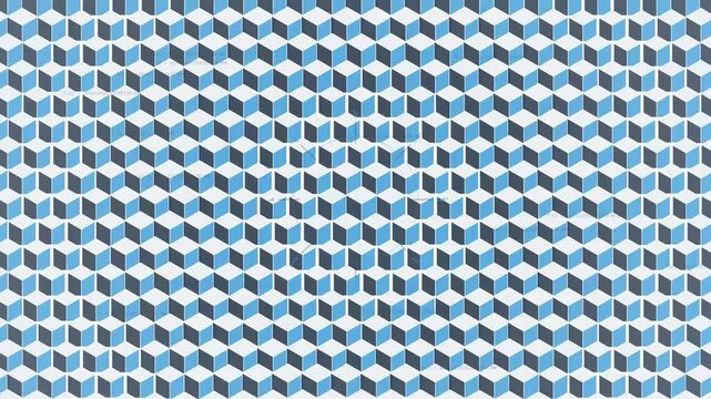 Seamless animation of blue and white geometric isometric cube tessellation interlocking pattern background