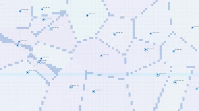 Abstract Voronoi Diagram with Pixelated Cells Shifting Organically Over a Clean Digital Grid Background