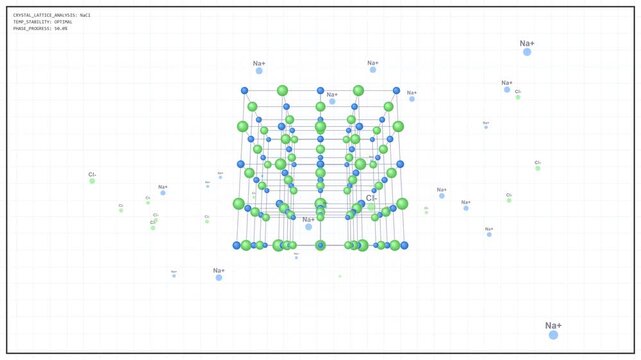 3D Animation of Microscopic Salt Crystals Forming a Geometric Sodium Chloride Molecular Lattice