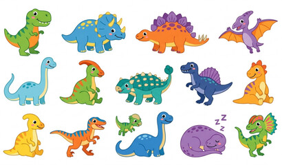 Adorable Dinosaur Character Collection Cartoon Vector for Kids and Nursery Design © Sagor