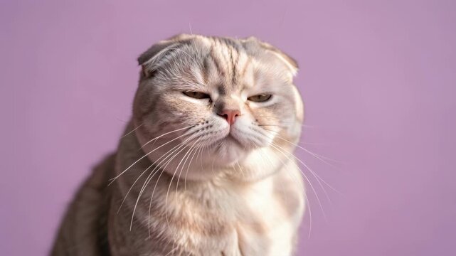 Grumpy Scottish Fold Cat Portrait.