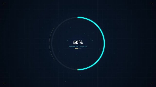 Futuristic Blue Glowing Radial Progress Bar Loading at 50 Percent on Digital HUD Interface Screen
