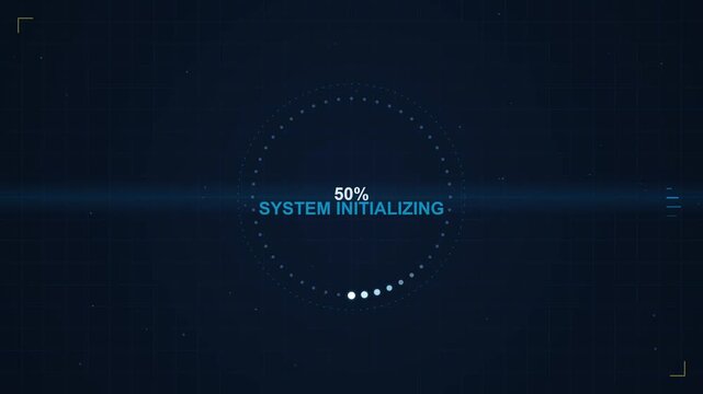 Futuristic HUD Interface Showing System Initializing Progress with Dotted Pulse Circle Animation