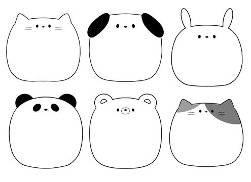 白黒　かわいい動物のフレームセット