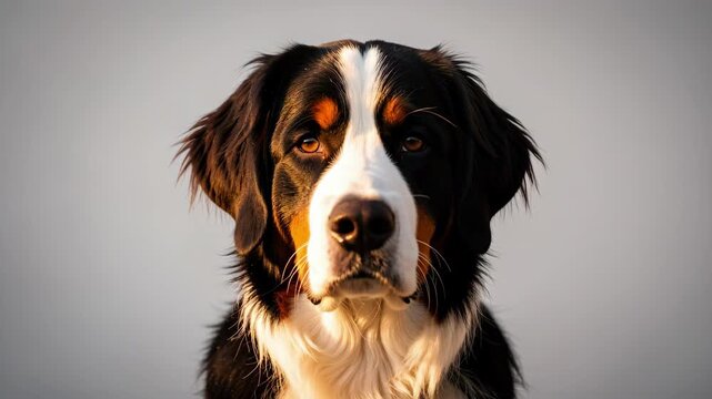 Warm Studio Portrait of Bernese Mountain Dog.