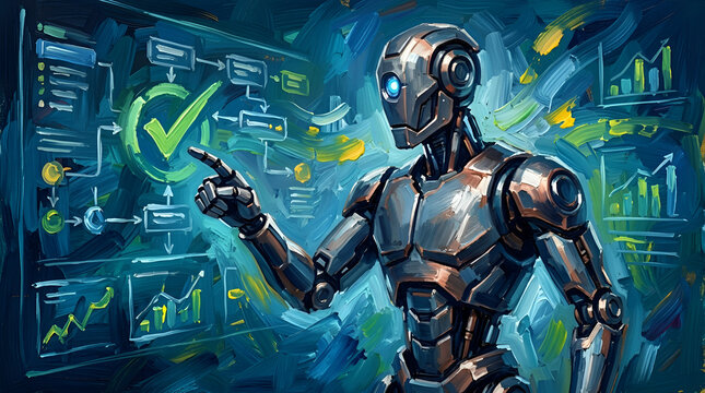 AI Robot Managing Automated Workflow and Data Analysis illustration
