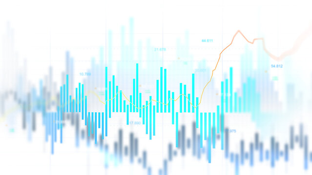 Transparent stock market chart with candlestick bars and rising trend line. Digital finance background showing trading, investment growth, profit analysis and economic data.	
