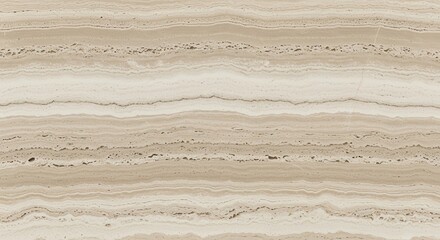 Beige Travertine Marble Texture Background with Horizontal Natural Stone Veins and Porous Surface