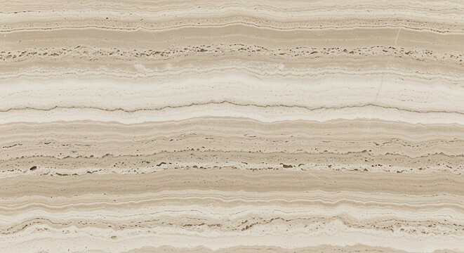 Beige Travertine Marble Texture Background with Horizontal Natural Stone Veins and Porous Surface