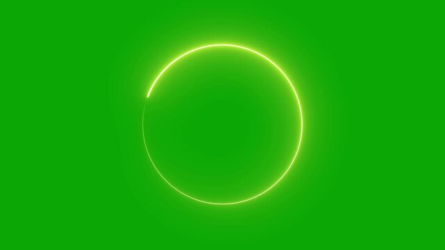 neon circle frame overlay 4k, glowing neon circular border pulsing animation, live streaming neon sign circle effect. alpha channel seamless loop. green screen