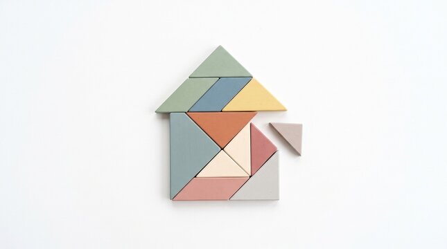 Tangram Puzzle Pieces Forming House White Background