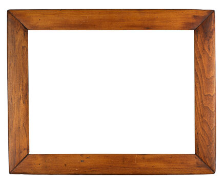 Vintage wooden frame isolate on transparent background (png image). Antique rustic wood picture border template with empty cutout center. 