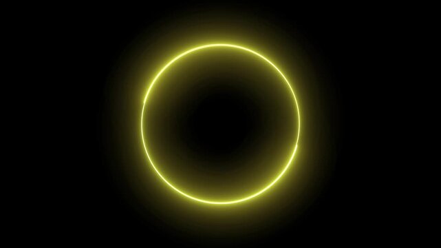 neon circle frame overlay 4k, glowing neon circular border pulsing animation, live streaming neon sign circle effect. alpha channel seamless loop.