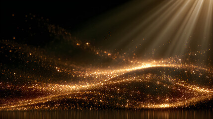 Fototapeta premium Divine golden light rays descending over sparkling dust particles with particles illumination abstract atmosphere