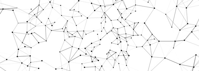 Abstract polygonal mesh with connecting dots and lines on a white background, symbolizing technology, communication, and global networks, suitable for futuristic designs. © JustPrint