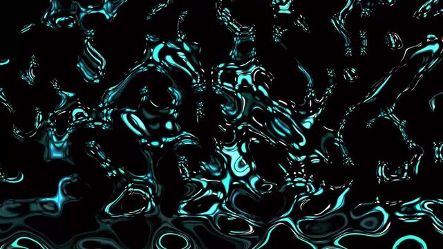Abstract fluid patterns of bright cyan and animated white light against a black background, resembling flowing liquid or distorted chrome, futuristic, abstract, or metallic liquid visual effects.