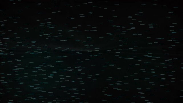 Numerous Small Teal Dashes Scattered Across a Dark, Starry Night Sky animated Background with Faint Radial Light Streaks, radial light streaks, creating sleek starry sky animation and digital particle