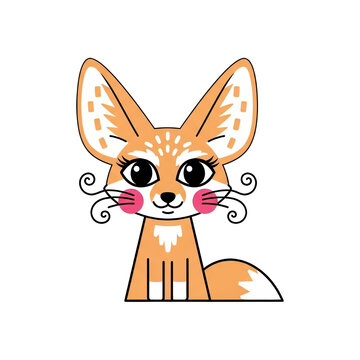 Cute fennec fox illustration, cartoon animal, big ears