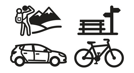 Travel Icons Featuring Hiker Car Bicycle And Direction Sign Silhouette © MST