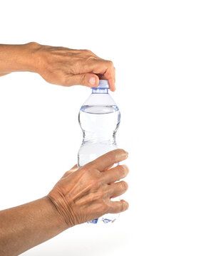 Acqua, bottiglia, svitare, tappo con mani