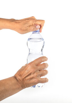 Acqua, bottiglia, svitare, tappo con mani