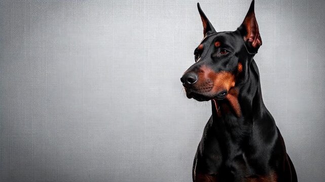 Elegant Doberman Portrait in Gray Studio.