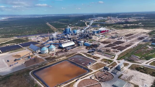 Aerial view of a huge pulp and paper mill industry